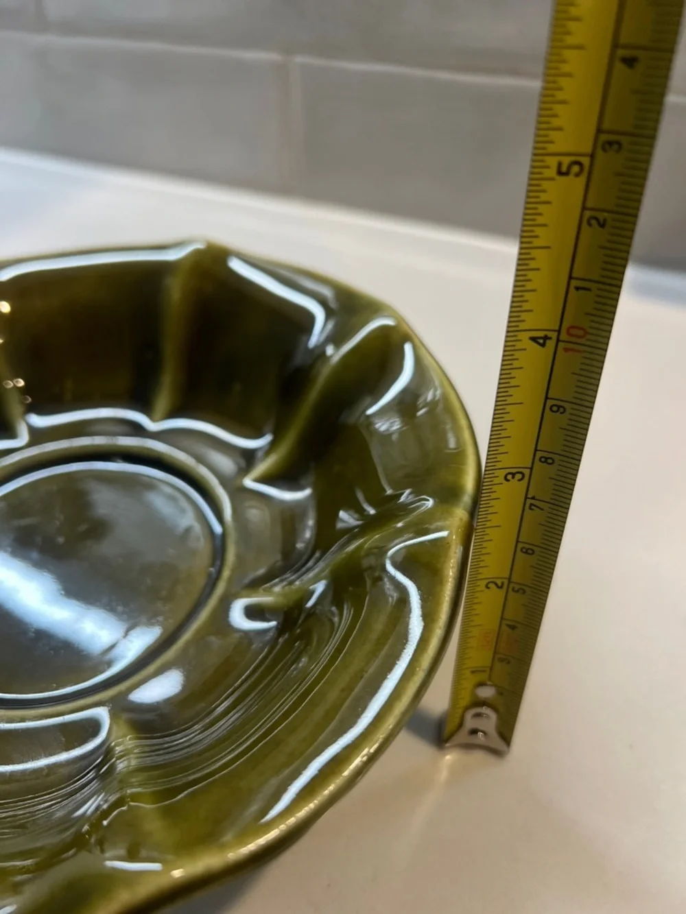 Mccoy Olive-Glaze Scalloped Footed Bowl